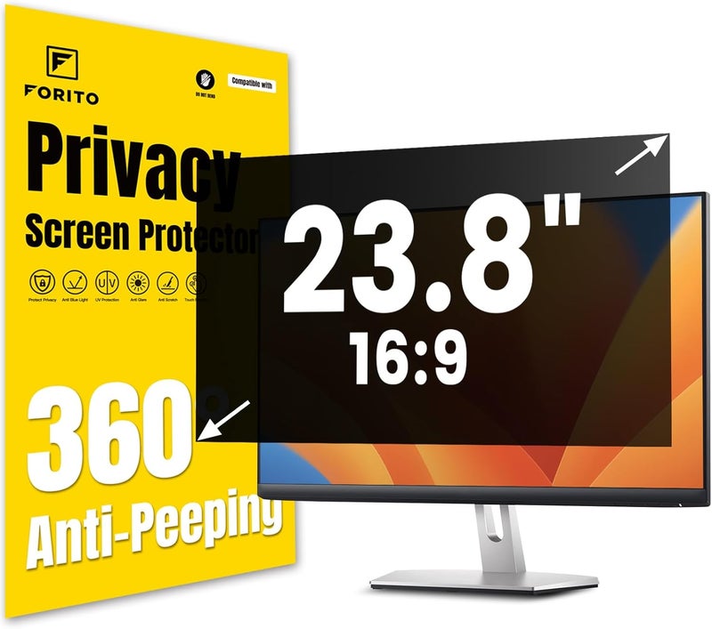 FFORITO 23.8 Inch 16:9 360°Privacy Screen Protector for Computer Monitor, Removable Eye Protection Anti Blue Light Anti Glare Computer Screen Privacy Shield for 23.8" Widescreen Monitors - Image 1